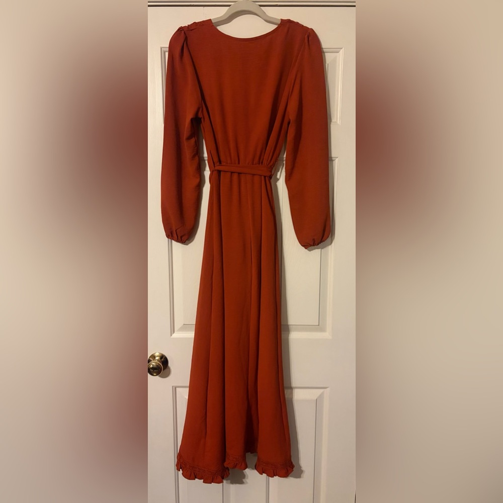 Simplee Apparel Elegant Burnt Orange Wrap Maxi Dress - Picture 4 of 4